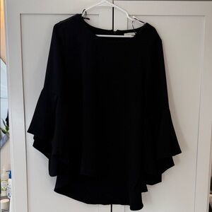Pleione small black 3/4 sleeve blouse flare cuffs